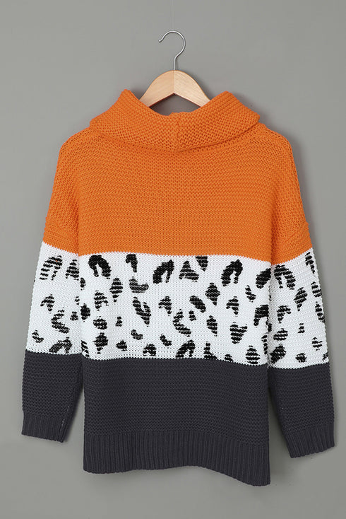 Turtleneck Splicing Chunky Knit Pullover Sweater